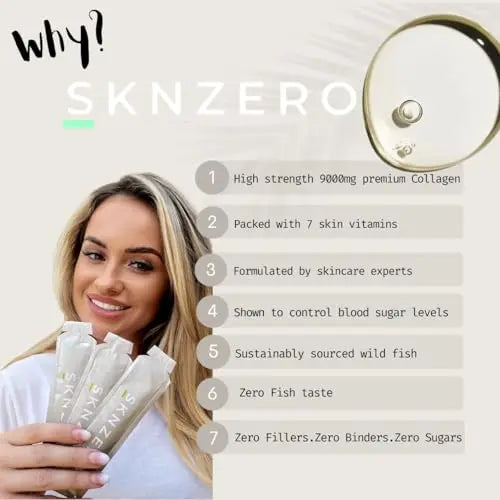 Marine Collagen Liquid 9000mg High Strength Supplement +Biotin, Vitamin B, C, E, Zinc & Turmeric & Ginger SKNZERO