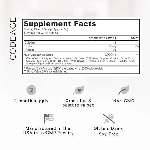 Code Age Multi-Collagen Protein Powder Hydrolyzed 20Oz All-in-One Super Bone Broth - AB Mystery