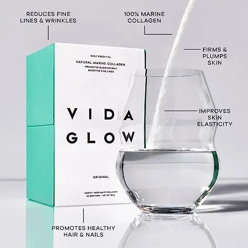 Vida Glow - Natural Hydrolysed Marine Collagen Sachets | Promotes Glowing Skin + Smooths Fine Lines - AB Mystery