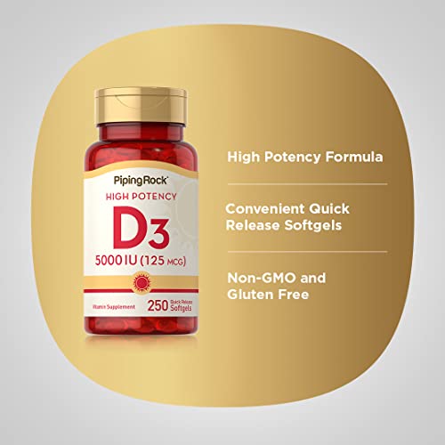 Piping Rock Vitamin D3 5000 IU | 250 Softgels | High Potency Supplement | Non-GMO - AB Mystery