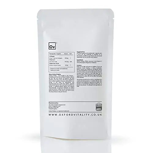Collagen 450mg, Vitamin C 19.2mg, Hyaluronic Acid 30mg Capsules | Bones & Skin Ov OXFORD VITALITY