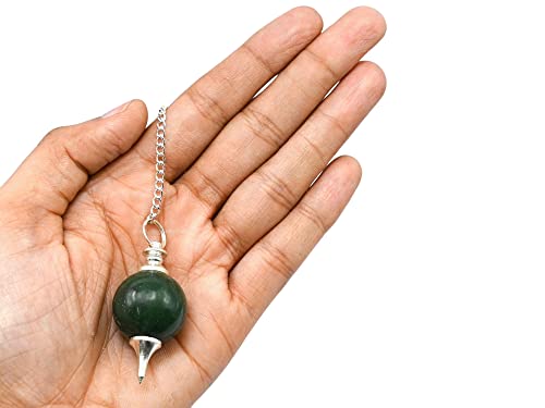Green Aventurine Crystal Ball Pendulum for Divination - Dowsing Pendulum Necklace with Chain - AB Mystery