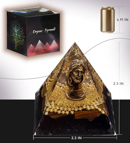FENGSHUI-CAISHEN Mini Jesus Figurine in Healing Crystal Orgone Pyramid - Obsidian Tiger's Eye - AB Mystery