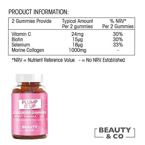 Beauty & Co Collagen Gummies by - 120 Marine Collagen Gummies with Biotin, Vitamin C & Selenium (120) Beauty & Co