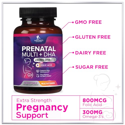 Women's Prenatal Multivitamin with Folic Acid & DHA, Prenatal Vitamins w/ Folate, Omega 3 Nature's Nutrition