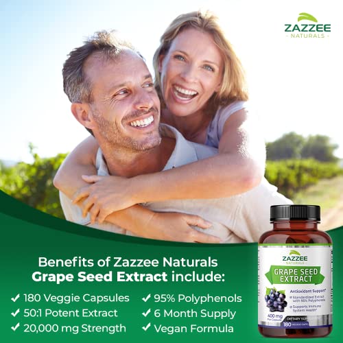 Zazzee High Strength Grape Seed 50:1 Extract, 20,000 mg Strength, 180 Vegan Capsules - AB Mystery