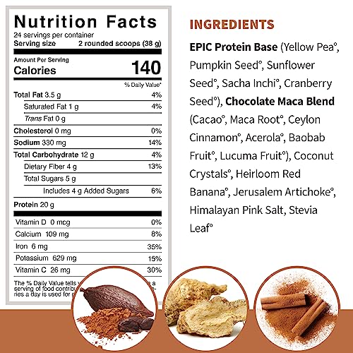 Sprout Living Epic Protein, Plant Based Protein & Superfoods Powder, Chocolate Maca - AB Mystery