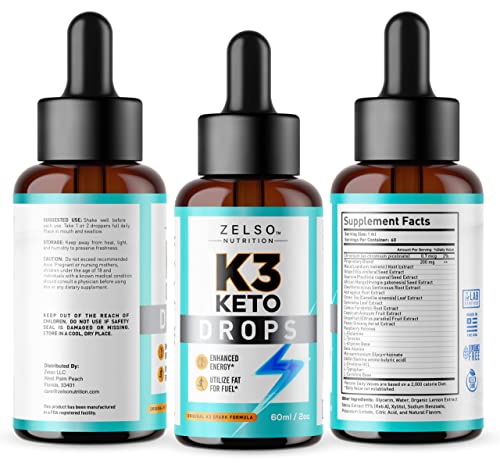 (3 Pack) K3 Keto Drops for Weight Loss - Fat Burner & Metabolism Booster | Advanced Keto