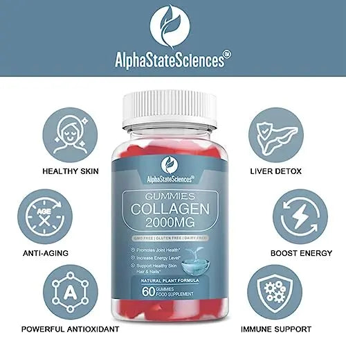 **New**Advanced Collagen Gummies 2000mg - Promote Skin Elasticity, Hair Growth, and Joint Health - Delicious Berry AlphaStateSciences