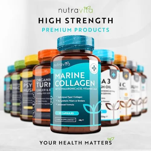 Marine Collagen 1000mg Enhanced with Hyaluronic Acid 100mg - 90 Super Strength Capsules Nutravita