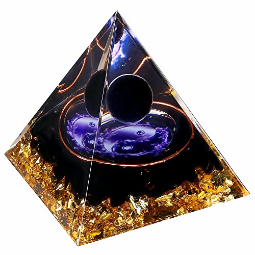 Yin Yang Healing Crystal Orgonite Pyramid - Tai Chi with Obsidian Ball - Taiji Reiki Chakra Meditation - AB Mystery