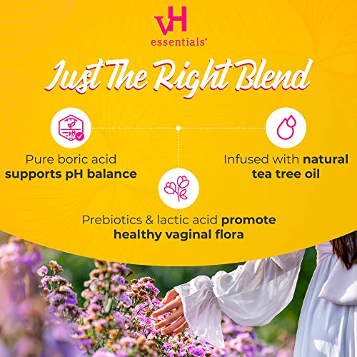 vH essentials Boric Acid + Tea Tree Vaginal Suppositories - Prebiotics Formula with Lactic Acid - AB Mystery
