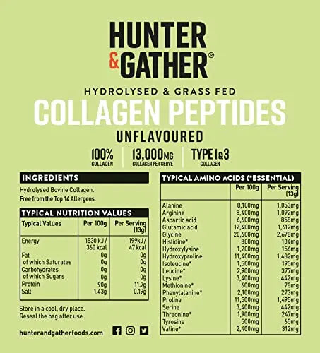 Hunter & Gather Bovine Collagen Powder 400g | Pure Unflavoured Premium Hydrolysed Bovine Collagen Peptides Powde Hunter & Gather