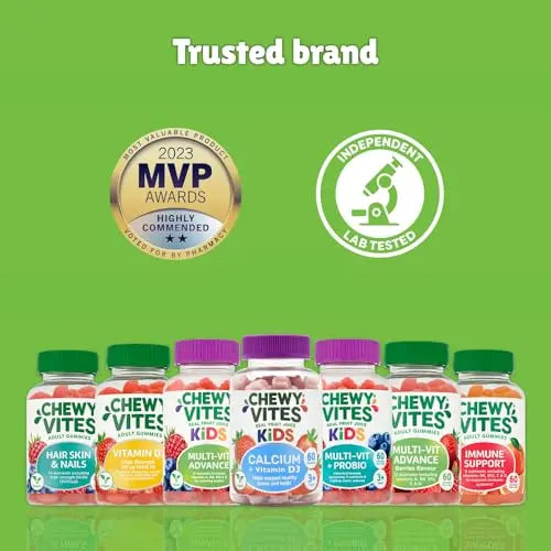 Chewy Vites Beauty Collagen 60 Gummy Vitamins |Hydrolised Collagen, CoQ10, Biotin + Vitamins | 1 Month Supply | Real Fruit Juice | Berry Flavour | 2-a-Day | - AB Mystery