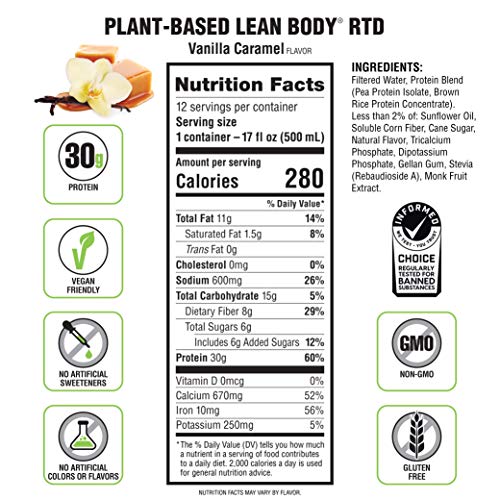 Lean Body Ready-to-Drink, Plant-Based Vegan Vanilla Caramel Protein Shake, 30g Protein - AB Mystery