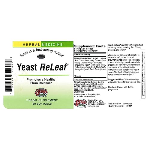 Herbs Etc, Yeast Releaf, 60 Capsules - AB Mystery