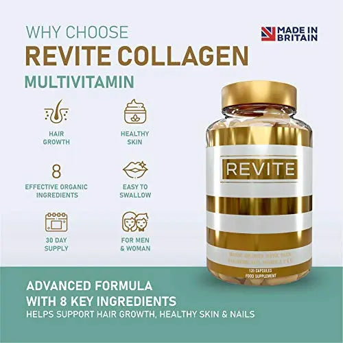 Marine Collagen Capsules 2000mg, Hyaluronic Acid, Silica, Biotin, Vitamin A, E & C Hair Revite