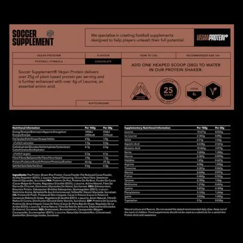 Soccer Supplement Vegan Protein Powder - 25g's of Protein per Serving, Chocolate Flavour SOCCER SUPPLEMENT