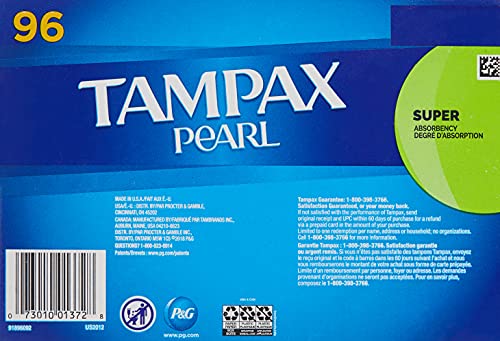 Tampax Pearl Unscented Super Absorbency Tampons, 96 Count - AB Mystery