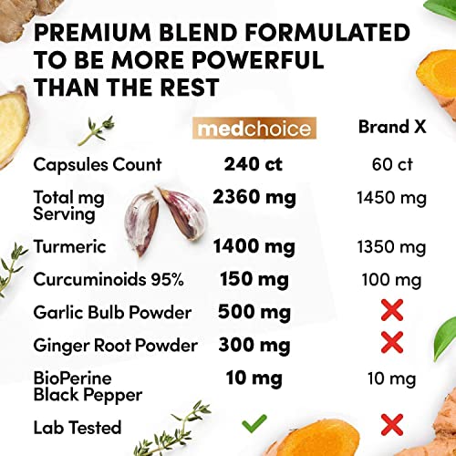4-in-1 Turmeric and Garlic Supplements with Bioperine 2360 mg (240 ct) Turmeric Ginger - AB Mystery