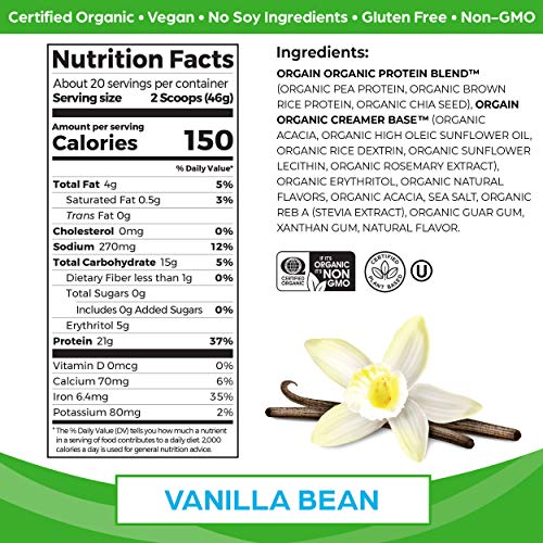 Orgain Organic Vegan Protein Powder, Vanilla Bean - 21g Plant Based Protein, Gluten Free - AB Mystery
