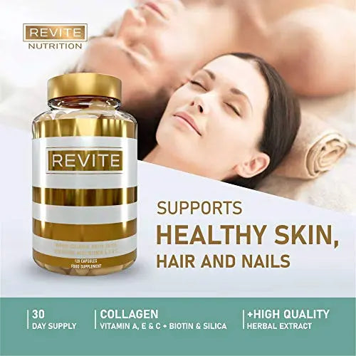 Marine Collagen Capsules 2000mg, Hyaluronic Acid, Silica, Biotin, Vitamin A, E & C Hair Revite
