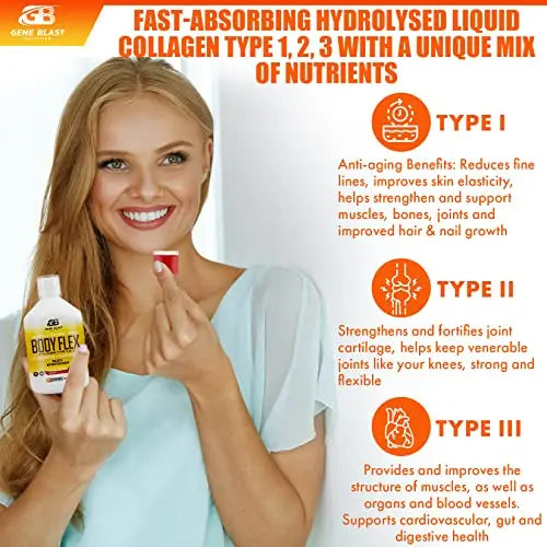 Gene Blast Body Flex, Liquid Joint Supplement w/Hydrolysed Collagen Type1 2 3 Plus Glucosamine - AB Mystery