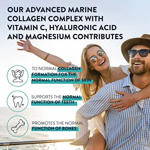 Marine Collagen Tablets for Women and Men with Hyaluronic Acid, Natural Vitamin C & Magnesium - with Pure Collagen peptides - AB Mystery