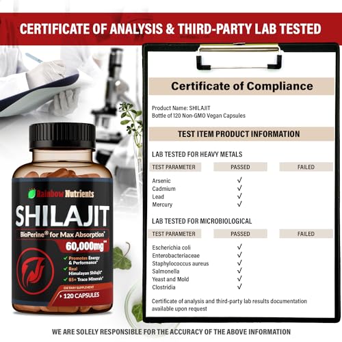 Pure Himalayan Shilajit Capsules Supplement (60,000mg+ Absorption Enhancer+50% - AB Mystery