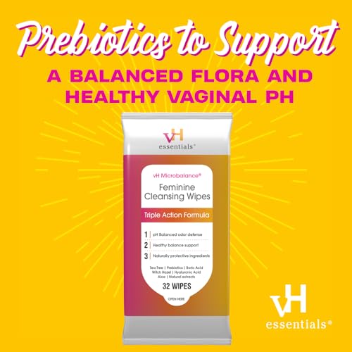 vH essentials Feminine Cleansing Wipes - pH Balanced, Prebiotics, Tea Tree & Aloe, Soothing Witch Hazel - AB Mystery