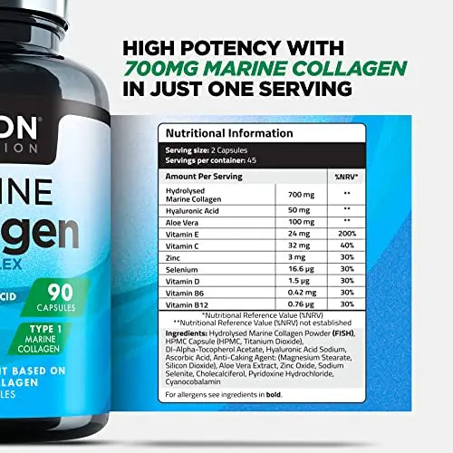 Marine Collagen Capsules 1400mg with Hyaluronic Acid, High Strength Collagen Supplement - AB Mystery