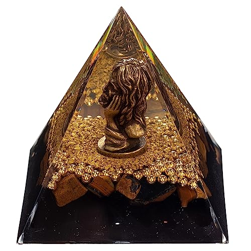 FENGSHUI-CAISHEN Mini Jesus Figurine in Healing Crystal Orgone Pyramid - Obsidian Tiger's Eye - AB Mystery