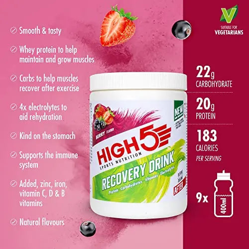 HIGH5 Recovery Drink | Whey Protein Isolate | Promotes Recovery | (Berry, 450g) HIGH5