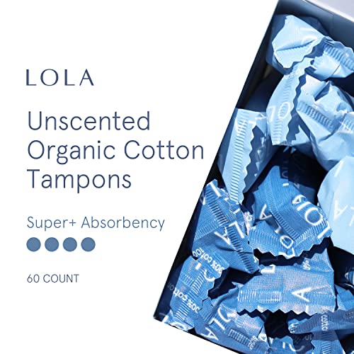 LOLA Organic Cotton Tampons, 60 Count - Super Plus Tampons, Period Feminine Hygiene Products - AB Mystery