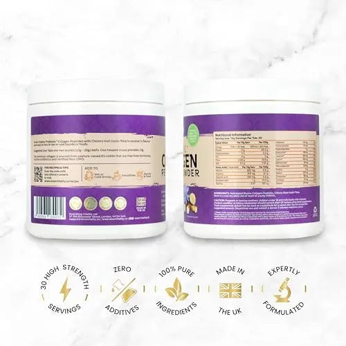 Prebiotic Collagen Powder - 390g Hydrolysed Bovine Collagen Peptides with Prebiotics for Gut Health & Skin Inner Vitality