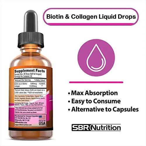 SBR Nutrition Biotin and Collagen Liquid Drops Daily Food Supplement, Vitamins - AB Mystery