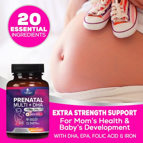 Women's Prenatal Multivitamin with Folic Acid & DHA, Prenatal Vitamins w/ Folate, Omega 3 Nature's Nutrition