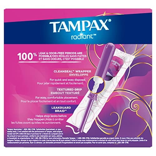 Tampax Radiant Tampons, Super Absorbency, With Leakguard Braid, Unscented, 28 Count - AB Mystery