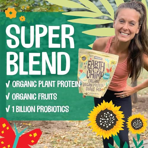 EarthChimp Organic Vegan Protein Powder - with Probiotics - Non GMO, Dairy Free - AB Mystery