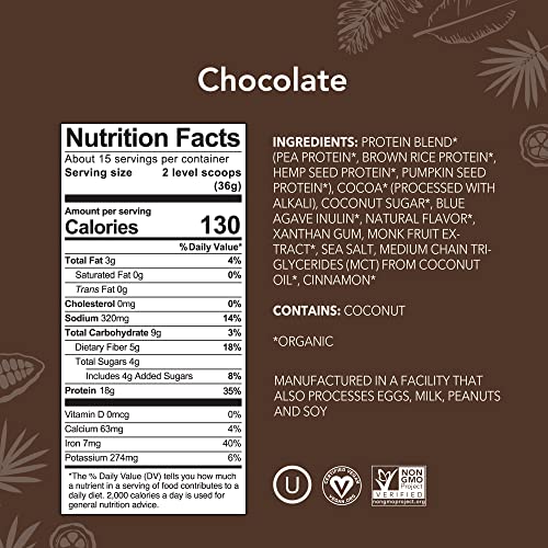 ALOHA Organic Plant Based Protein Powder, Stevia Free, Chocolate, 19.6 oz, 15 Servings - AB Mystery