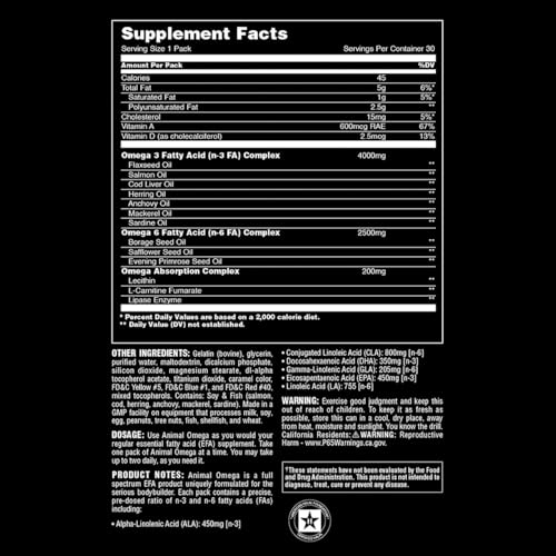 Animal Omega – Omega 3 & 6 Supplement – Fish Oil, Flaxseed Oil, Salmon Oil, Cod Liver - AB Mystery