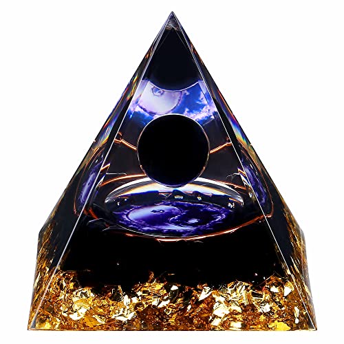 Yin Yang Healing Crystal Orgonite Pyramid - Tai Chi with Obsidian Ball - Taiji Reiki Chakra Meditation - AB Mystery