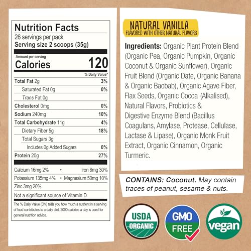 EarthChimp Organic Vegan Protein Powder - with Probiotics - Non GMO, Dairy Free - AB Mystery