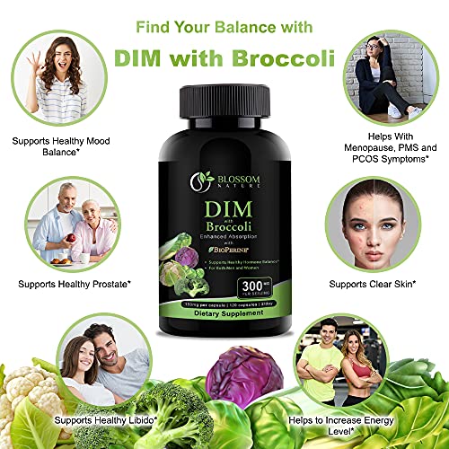 DIM Supplement 300mg with Broccoli 200mg BioPerine 10mg-Hormone and Estrogen Balance - AB Mystery