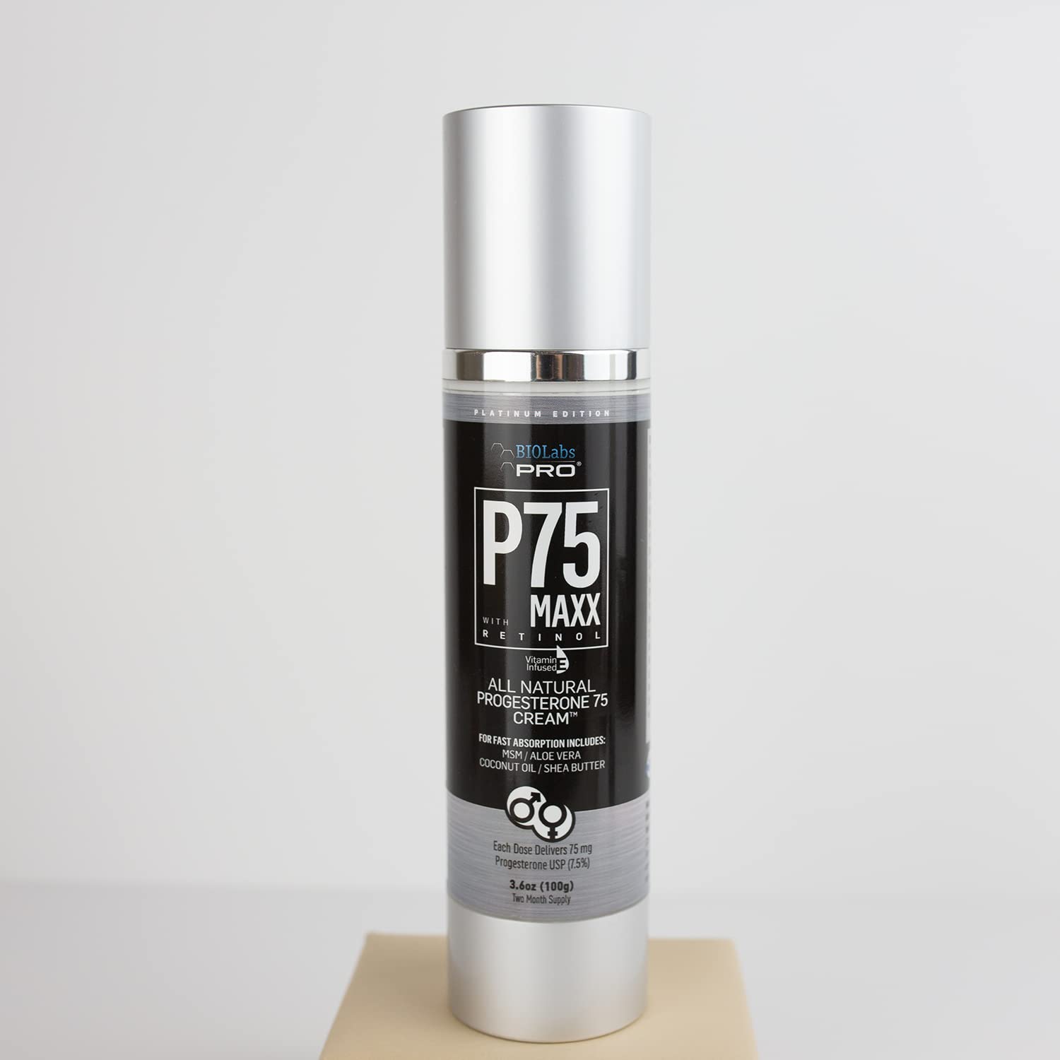 BIOLABS PRO Natural P75 Maxx with Retinol Cosmetic Cream - 7000MG Progesterone per Bottle - 7.5% - AB Mystery