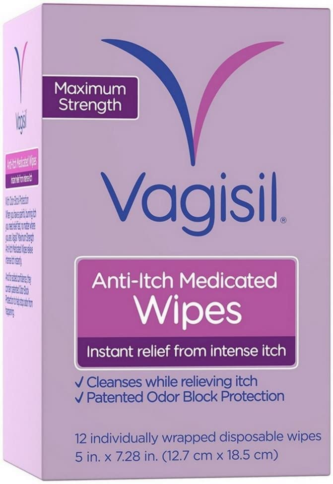 Vagisil Anti-Itch Medicated Wipes, Maximum Strength 12 ea (Pack of 9) - AB Mystery