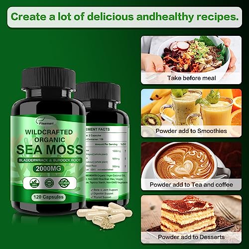 Fleamart 2 Pack Irish Sea Moss Capsules 120ct Raw Organic Sea Moss Wildcrafted Bladder - AB Mystery
