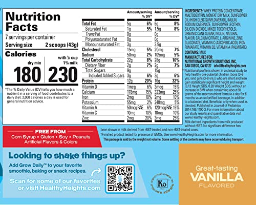 Grow Daily 3+ Shake Mix 7-serving Canister by Healthy Heights - Protein Powder (Vanilla) - AB Mystery