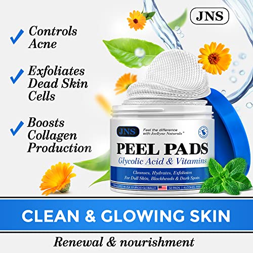 JOELLYNE NATURALS Glycolic Acid Peel Pads - 50 Count, Natural AHA Exfoliating Pads for Acne - AB Mystery