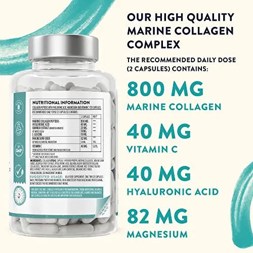 Marine Collagen Tablets for Women and Men with Hyaluronic Acid, Natural Vitamin C & Magnesium - with Pure Collagen peptides AAVALABS